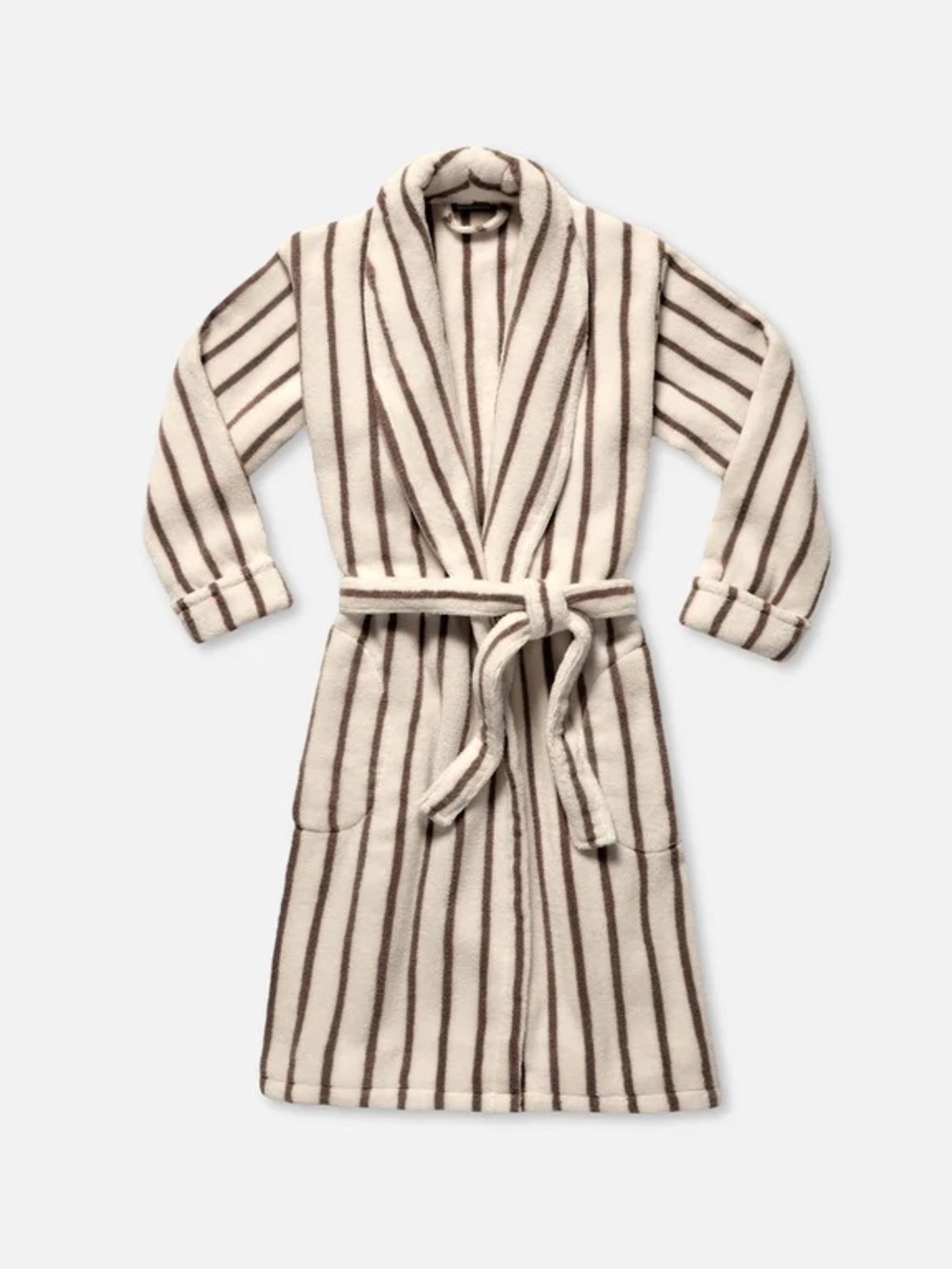 Brooklinen Super Plush Robe- Cream and Brown Striped
